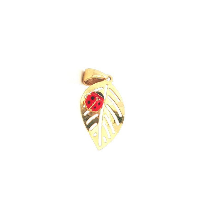 DIJE HOJA Y MARIQUITA ORO AMARILLO