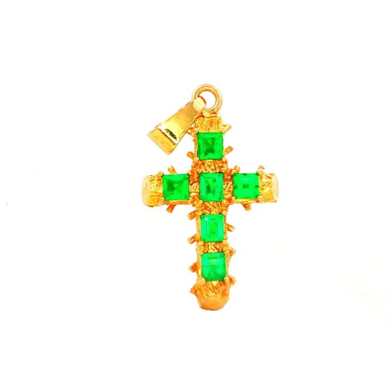 DIJE CRUZ ESMERALDA ORO AMARILLO