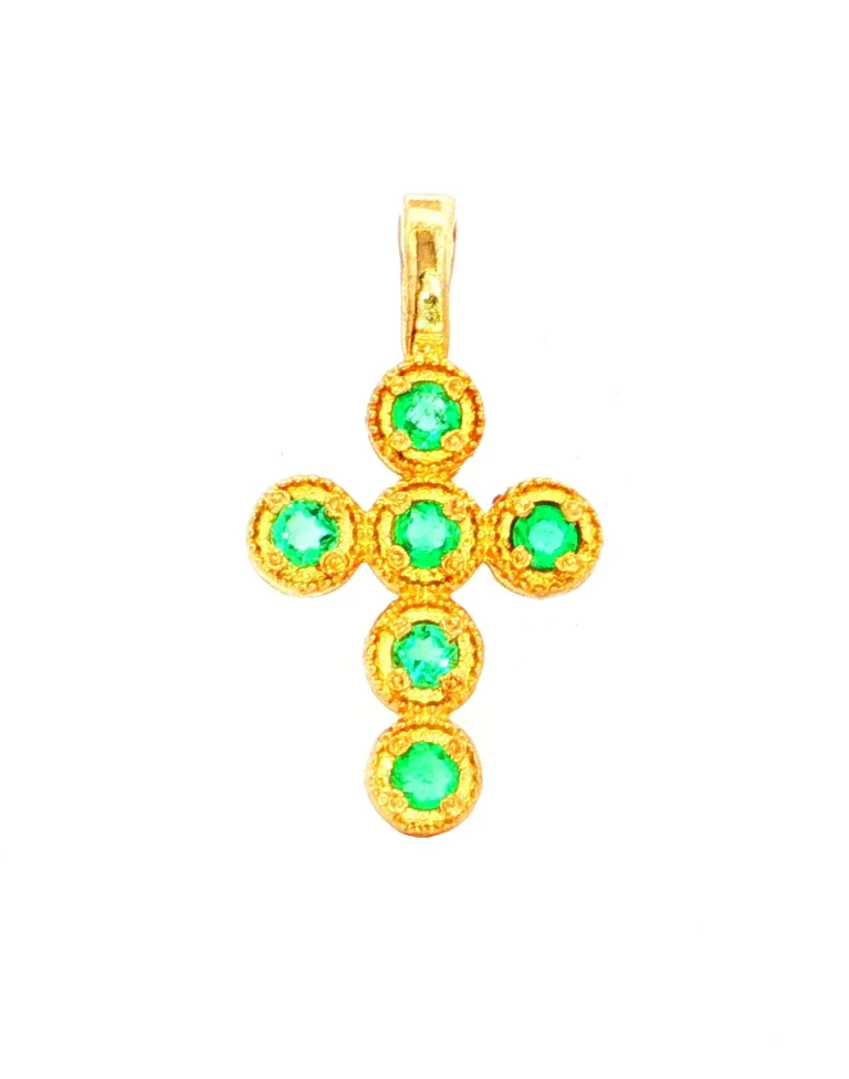 DIJE CRUZ ESMERALDA ORO AMARILLO